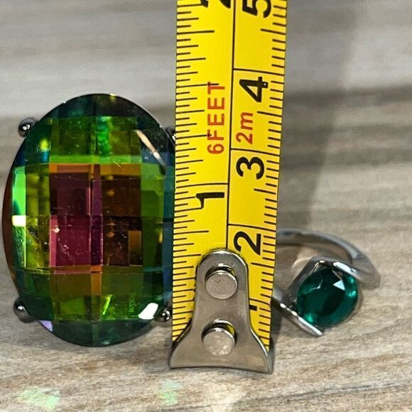 Chunky Rhinestone Ring Lot 2 5.25 And Stretch SilverTone Classic Bohemian Rocker - Picture 8 of 8